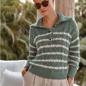 Garnet Hill Linen & Organic-Cotton Button-Detail Sweater